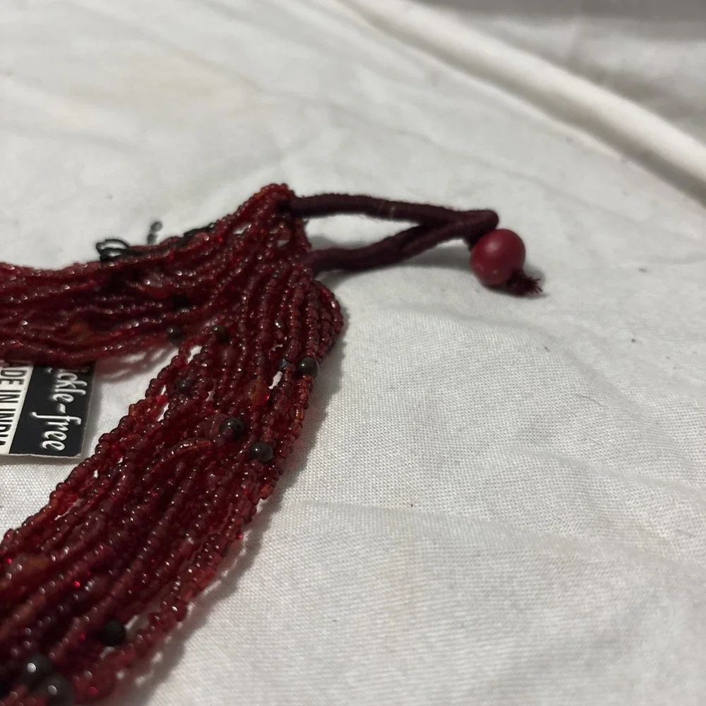Red Chunky Multi Strand Seed Bead Necklace Nickle Free Made In India‎